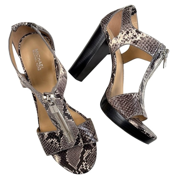 EUC Michael Kors Leather Heels Snakeskin Print Size 8.5 - Picture 1 of 8